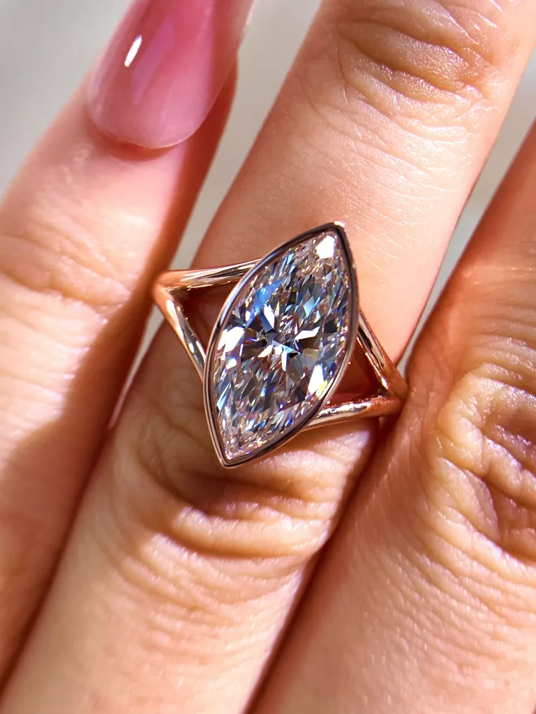10k Yellow Gold Marquise Cut Lab Diamond Ring with Split Shank
