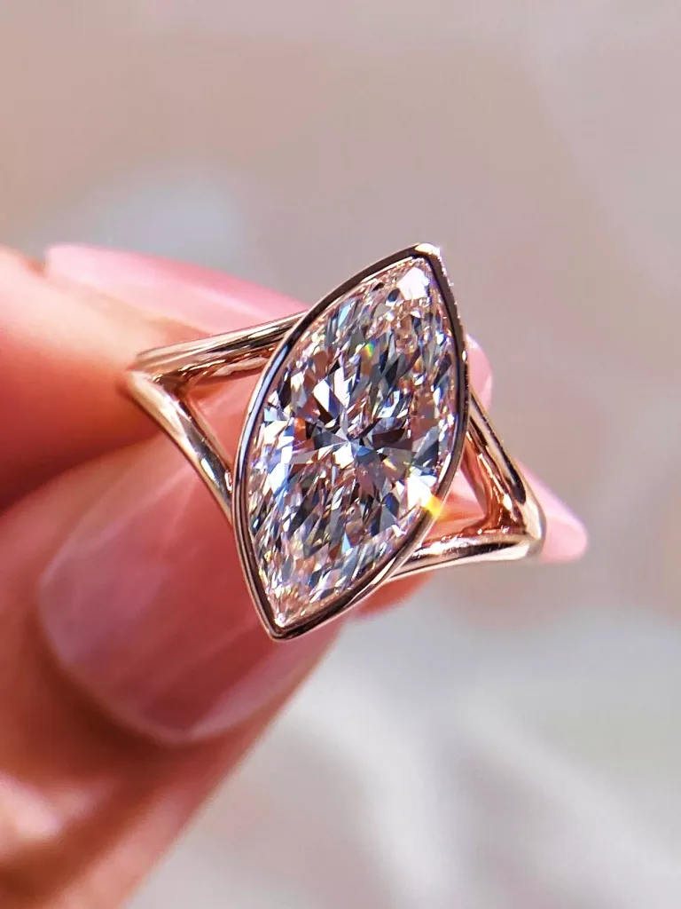 10k Yellow Gold Marquise Cut Lab Diamond Ring with Split Shank