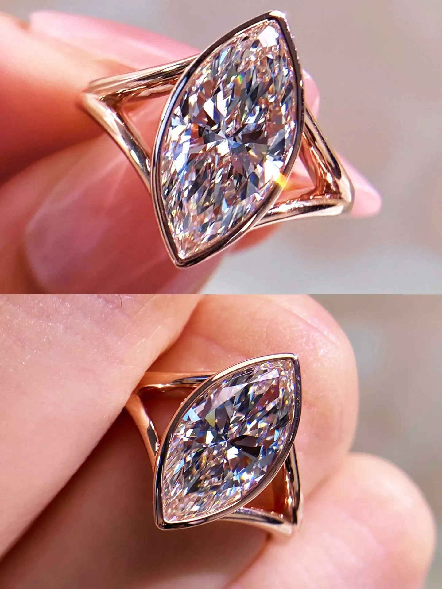 10k Yellow Gold Marquise Cut Lab Diamond Ring with Split Shank
