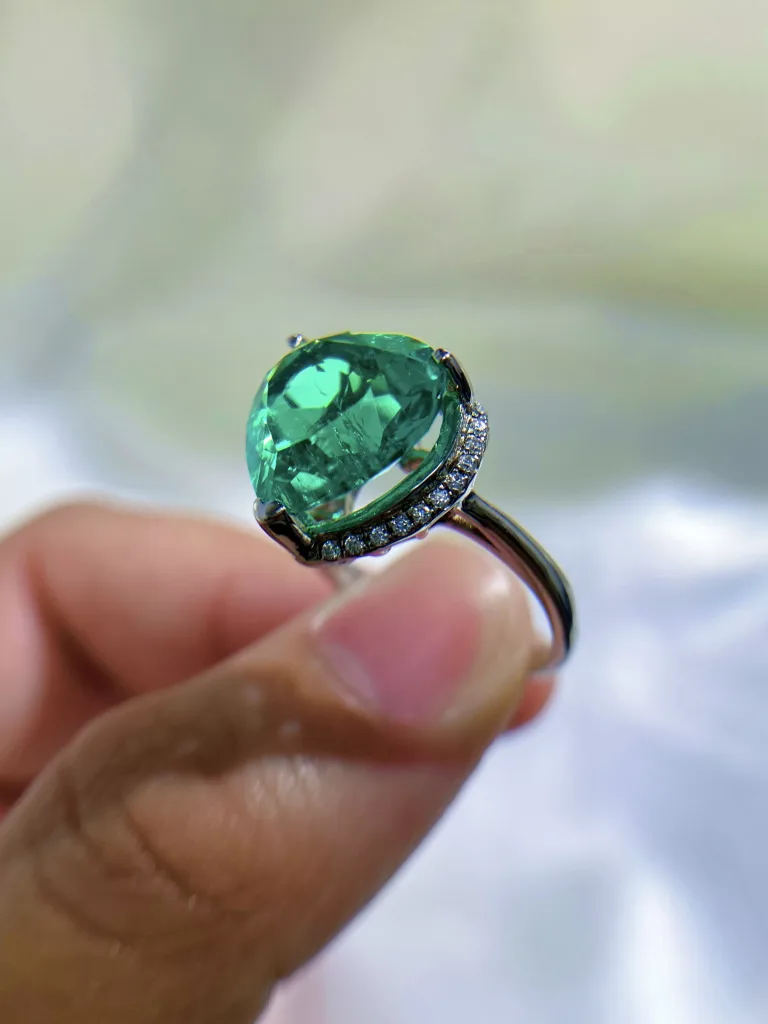 Group Exculsive:Vivid Heart Cut Lab Grown Emerald Ring with Hidden Moissanite Halo in S925 Silver
