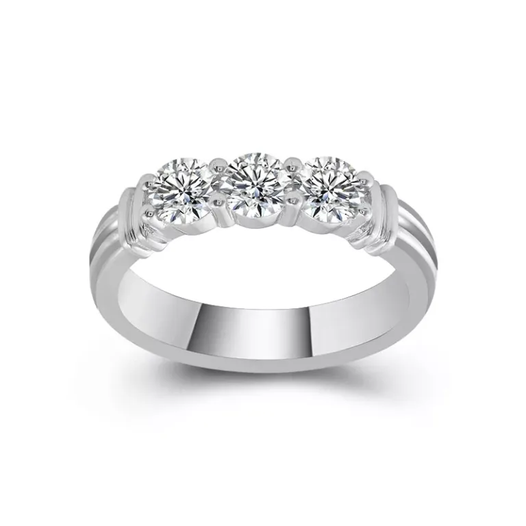 Classic Round Cut Three Stone Moissanite Ring with Wide Band