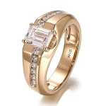 Emerald Cut Moissanite Ring with Channel Set Round Accents