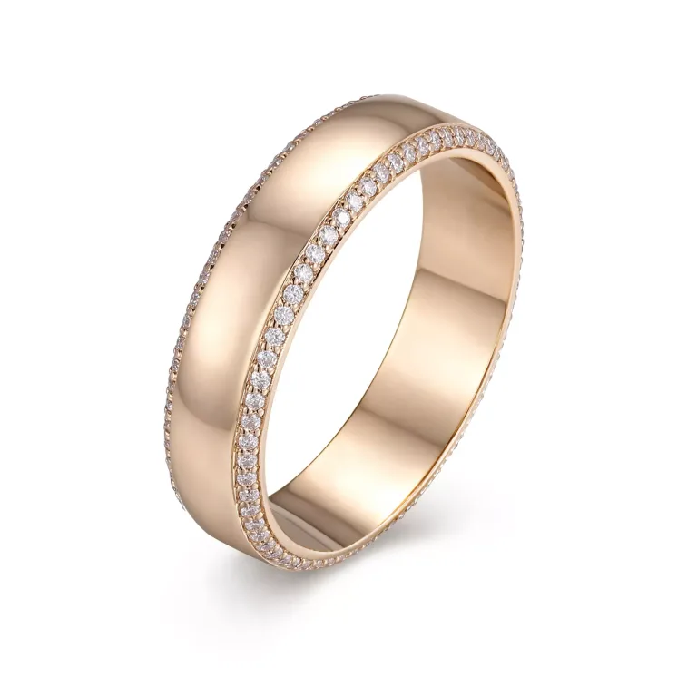 Classic Domed Wedding Band with Hidden Pavé Moissanite Edges