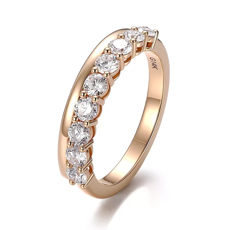 Classic Round Moissanite Shared Prong Half Eternity Wedding Band