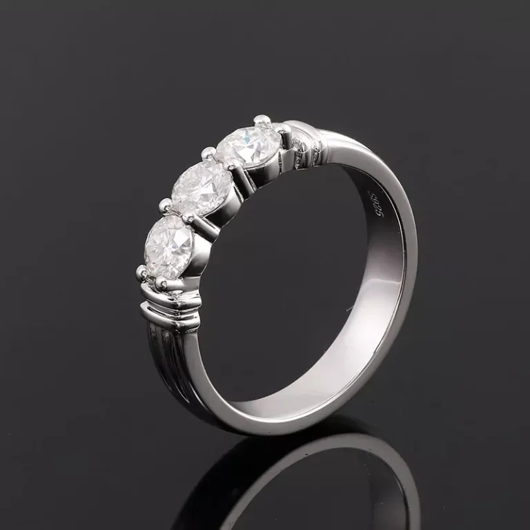 Classic Round Cut Three Stone Moissanite Ring with Wide Band