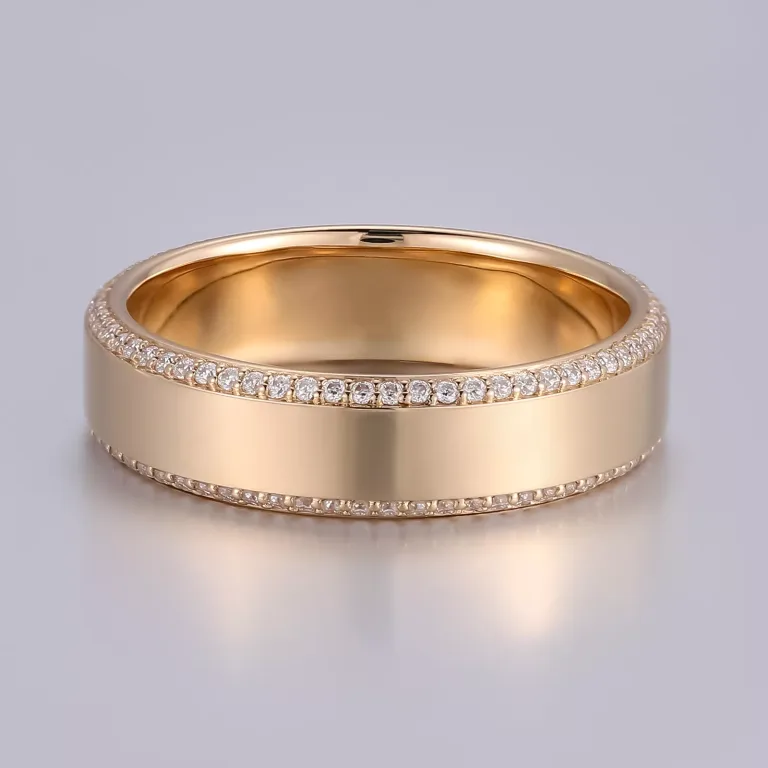 Classic Domed Wedding Band with Hidden Pavé Moissanite Edges