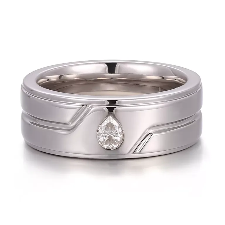 Modern Men's Flush Set Pear Cut Moissanite Wedding Band