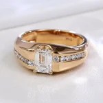 Emerald Cut Moissanite Ring with Channel Set Round Accents