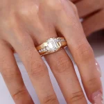 Emerald Cut Moissanite Ring with Channel Set Round Accents