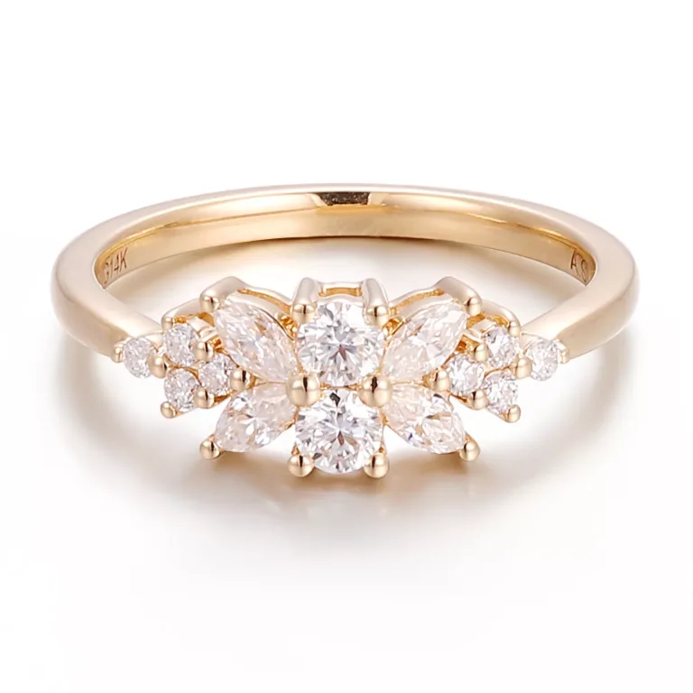 Botanical Marquise and Round Moissanite Cluster Ring