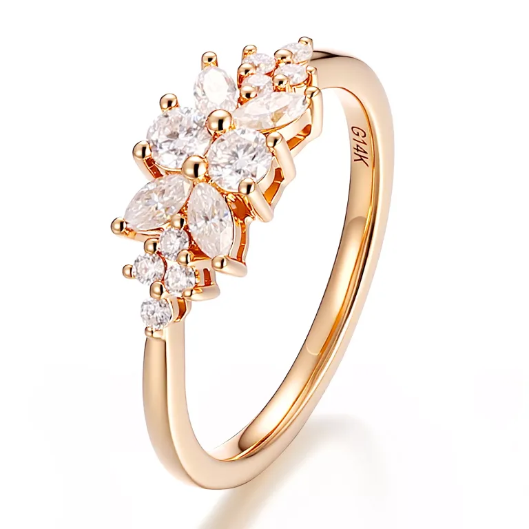 Botanical Marquise and Round Moissanite Cluster Ring