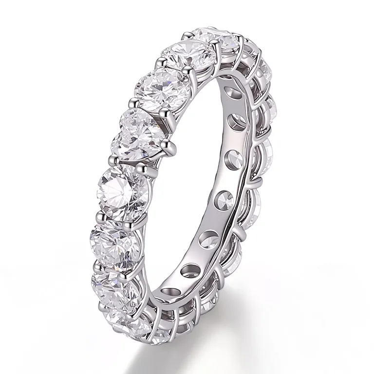 Round Moissanite Eternity Ring with Surprise Heart Cut Stone