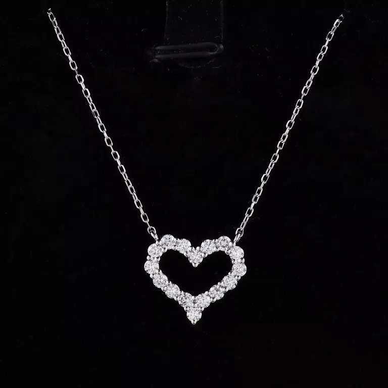 Open Heart Pavé Lab Diamond Pendant in 18k White Gold