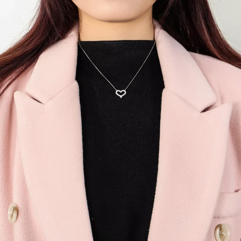 Open Heart Pavé Lab Diamond Pendant in 18k White Gold