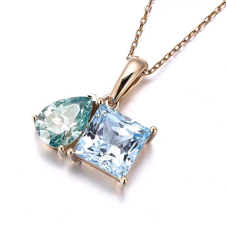 Toi et Moi Pendant with Lab Sapphire and Blue Moissanite (Pendant Only)