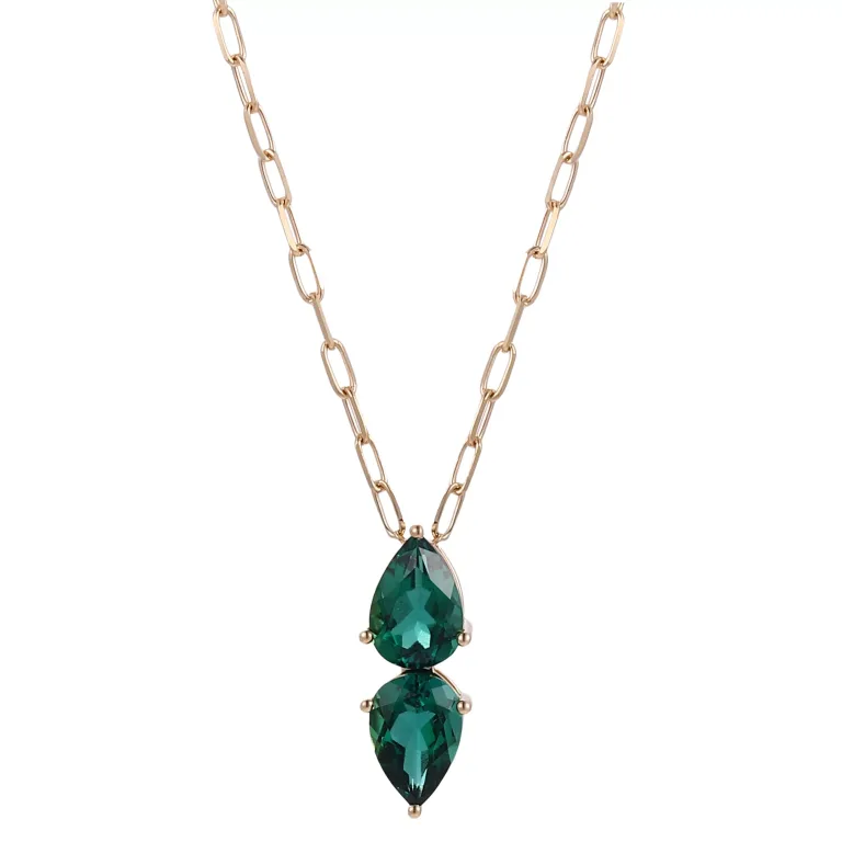 Elegant Double Pear Cut Lab Emerald Drop Pendant (Pendant Only)