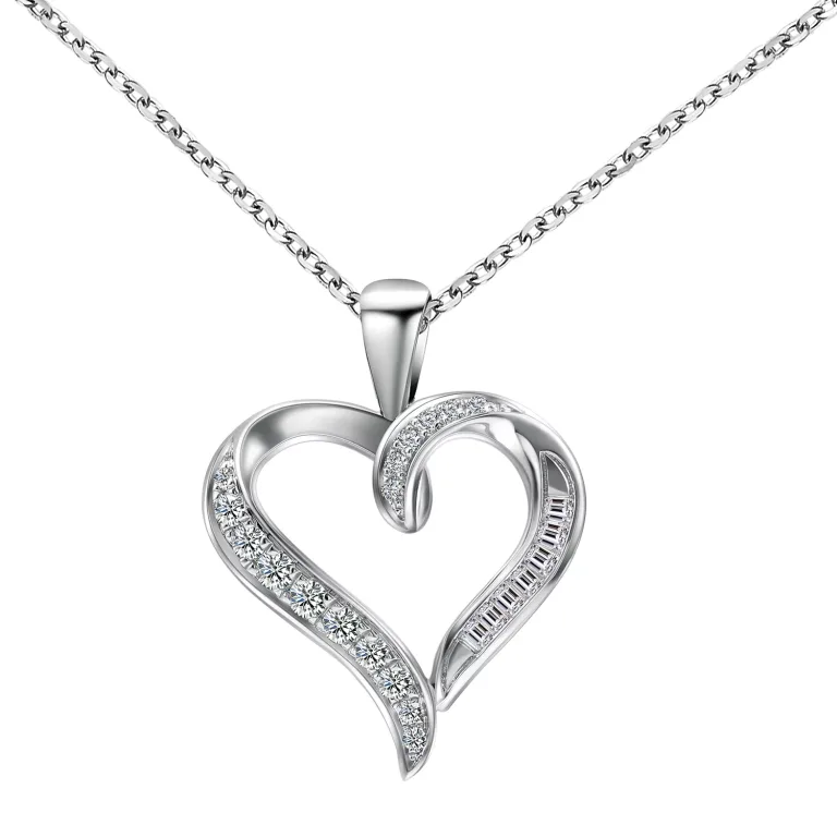 Romantic Heart Shaped Pendant Featuring Round Cut Moissanite Stones