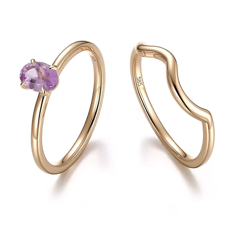 Minimalist Oval Cut Lab Gemstone Solitaire Stacking Ring in Gold