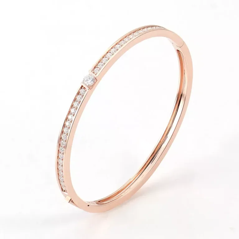 Sleek Channel Set Round Cut Moissanite Rigid Bangle Bracelet