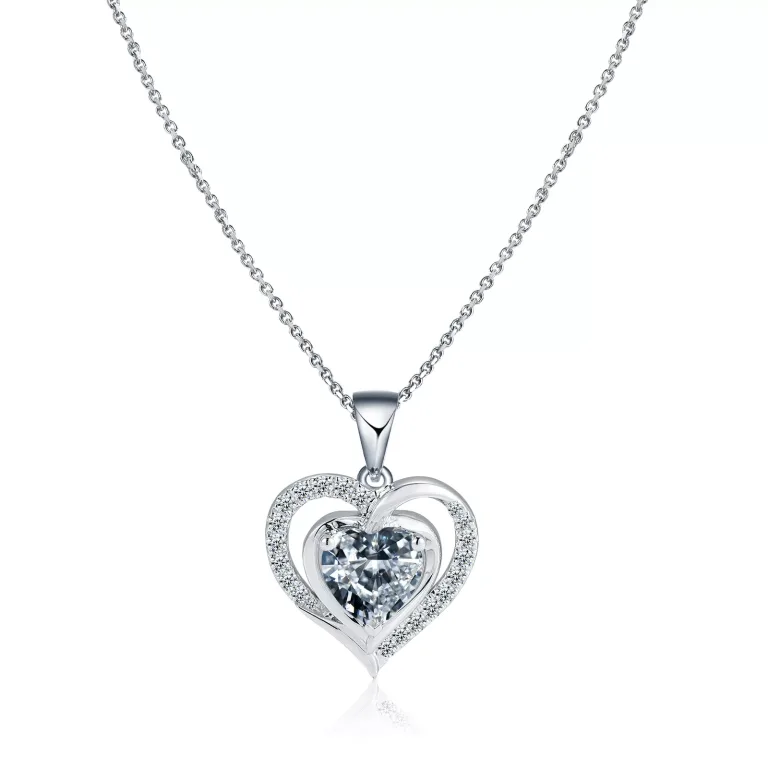 Heart and Round Cut Moissanite Double Heart Halo Pendant (Pendant Only)