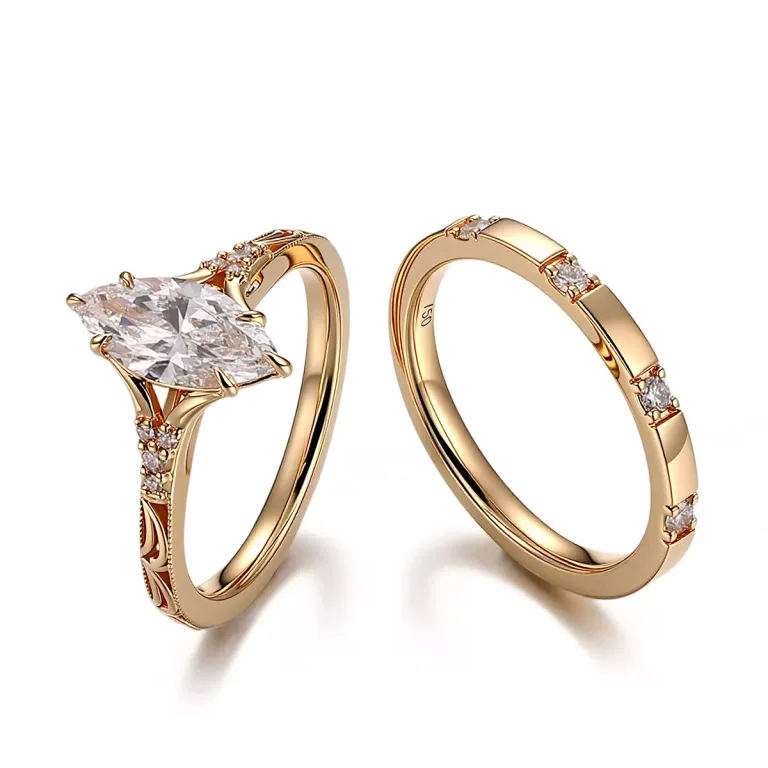 Marquise and Round Cut Moissanite Stacking Ring Vintage Art Deco Band