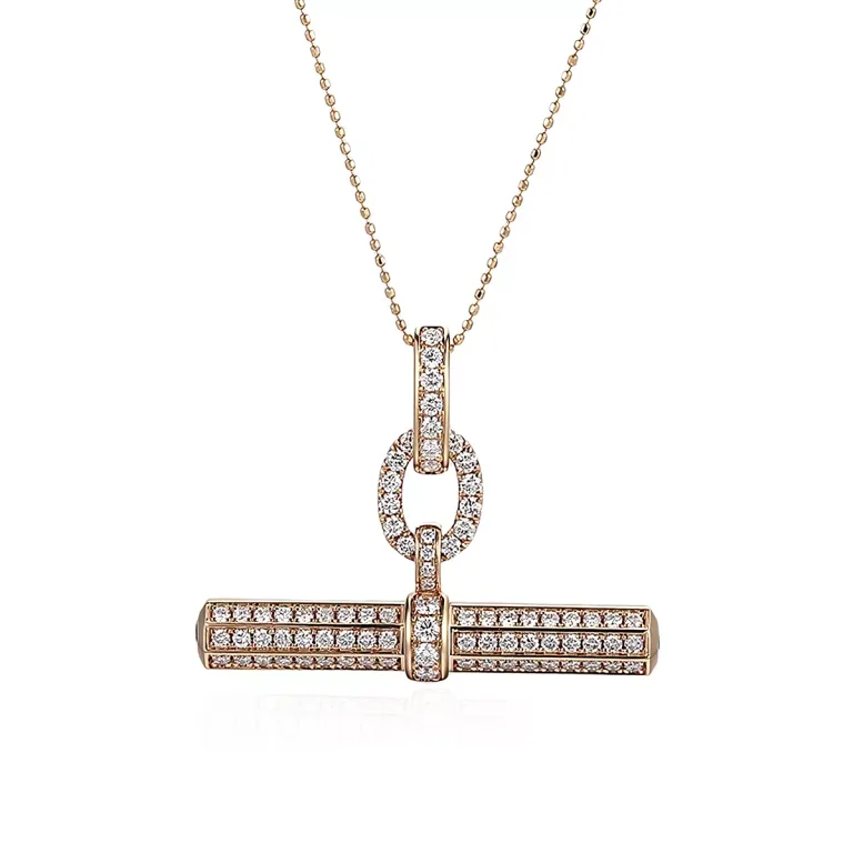 Round Cut Moissanite Bar Pendant Necklace Geometric T-Shape Charm (Pendant Only)