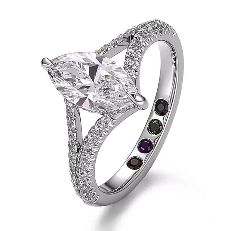 Marquise Cut Moissanite Ring Hidden Lab Gemstone Vintage Band