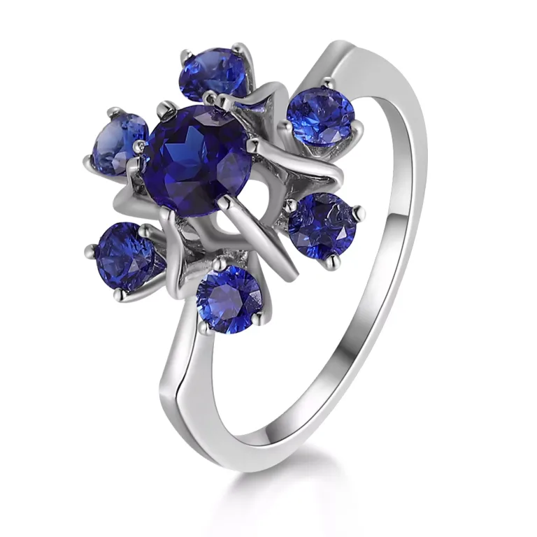 Round Cut Lab Gemstone Vintage Ring Floral Leaf Motif Setting