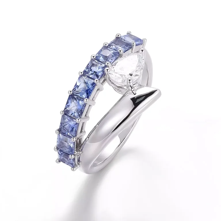 Pear and Princess Cut Moissanite Ring Lab Gemstone Modern Band