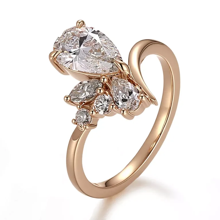 Pear Marquise and Round Cut Moissanite Ring Artistic Cluster Style