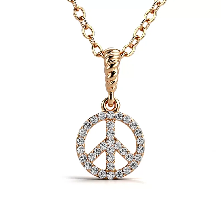 Round Cut Moissanite Peace Symbol Pendant Only Necklace Charm
