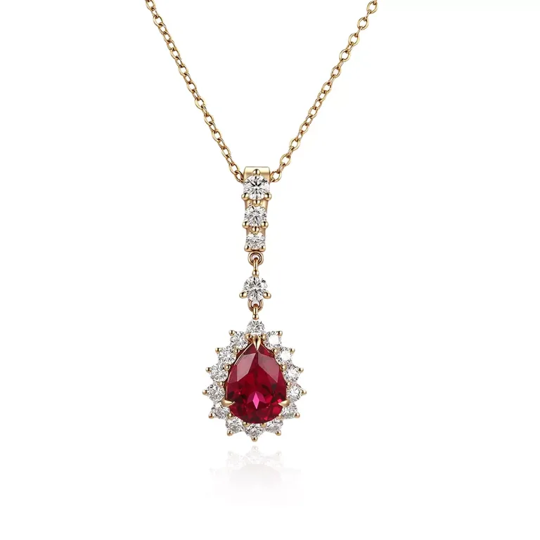 Pear Cut Lab Ruby Pendant Only Round Cut Moissanite Accent