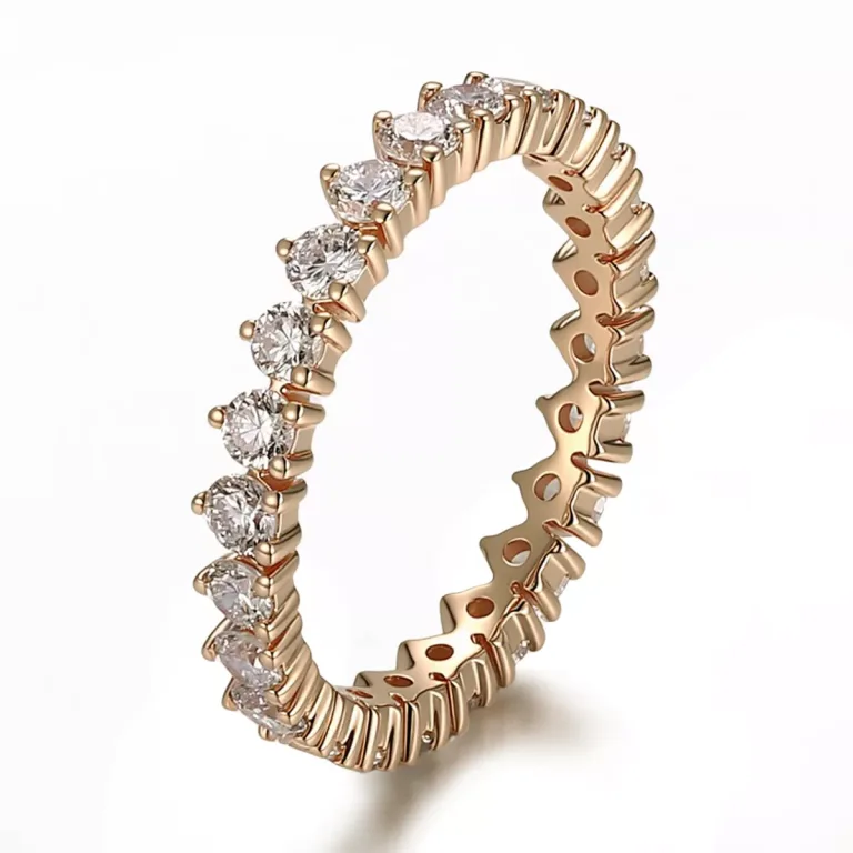 Round Cut Moissanite Eternity Ring Scalloped Stackable Wedding Band
