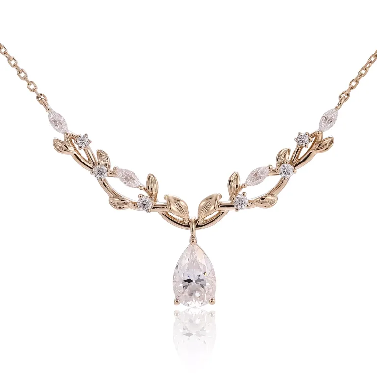 Elegant Pear Cut Moissanite Pendant Necklace with Nature Inspired Vine Design
