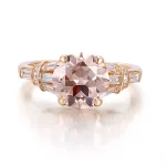 Classic Round Cut Moissanite Engagement Ring with Tapered Baguette Accents