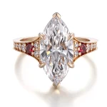 Marquise and Round Cut Moissanite Vintage Ring Lab Ruby Accents