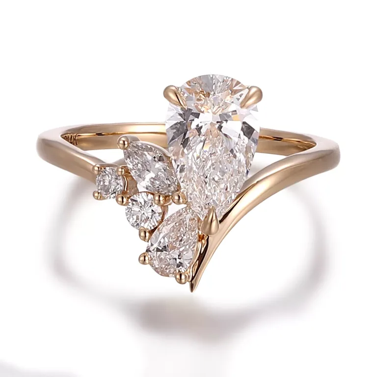 Pear Marquise and Round Cut Moissanite Ring Artistic Cluster Style