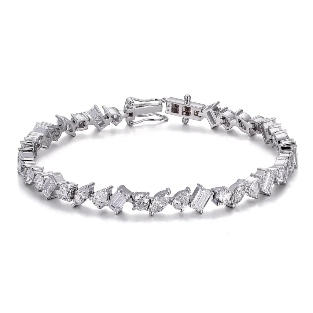 Mix-Shaped Moissanite Bracelet Multi-Cut Geometric Tennis Style