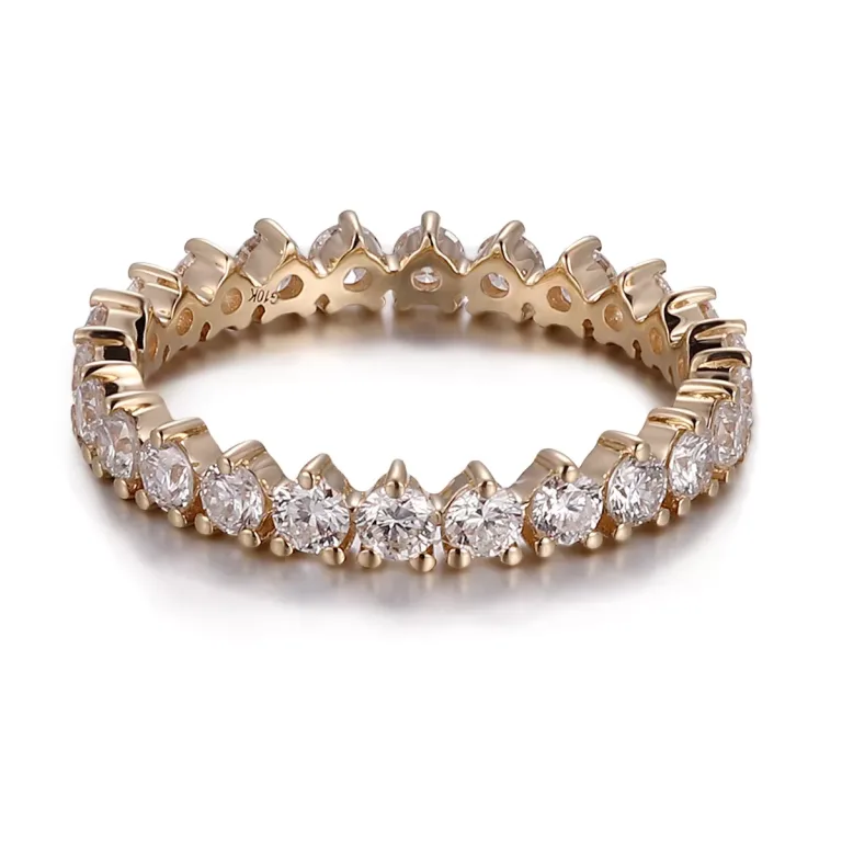Round Cut Moissanite Eternity Ring Scalloped Stackable Wedding Band