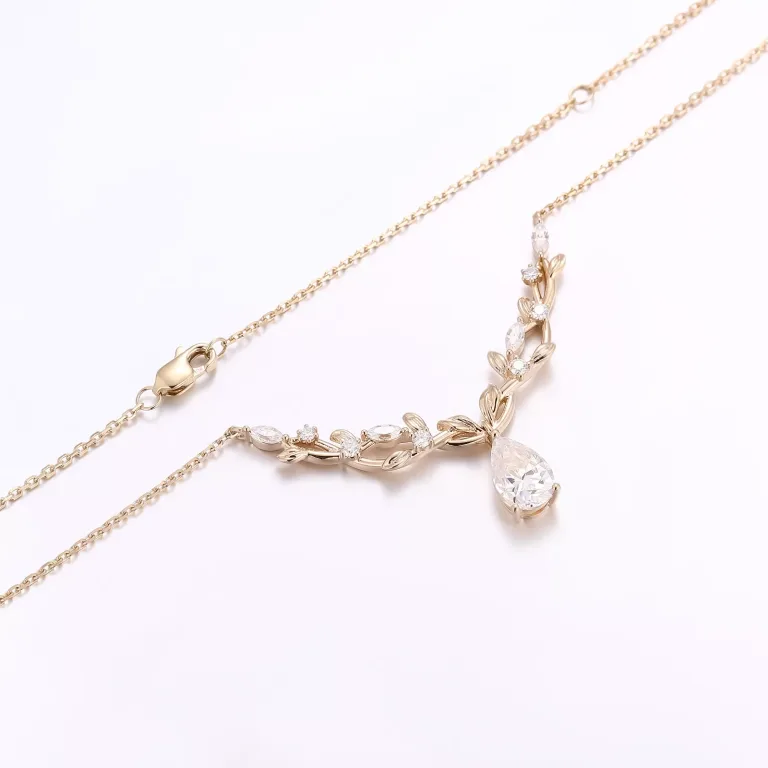 Elegant Pear Cut Moissanite Pendant Necklace with Nature Inspired Vine Design