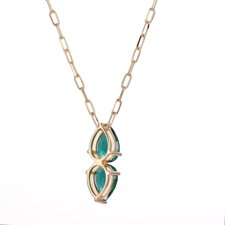 Elegant Double Pear Cut Lab Emerald Drop Pendant (Pendant Only)