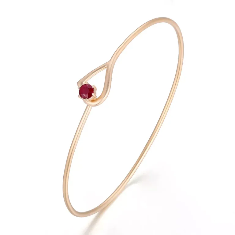 Modern Gold Bangle Bracelet Featuring Round Cut Lab Gemstone Solitaire