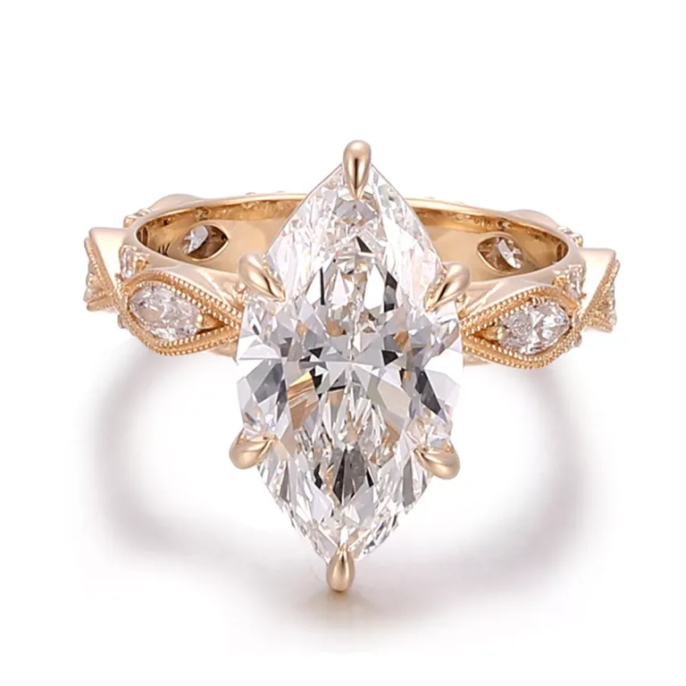 Marquise Cut Moissanite Vintage Ring Nature Inspired Leaf Setting