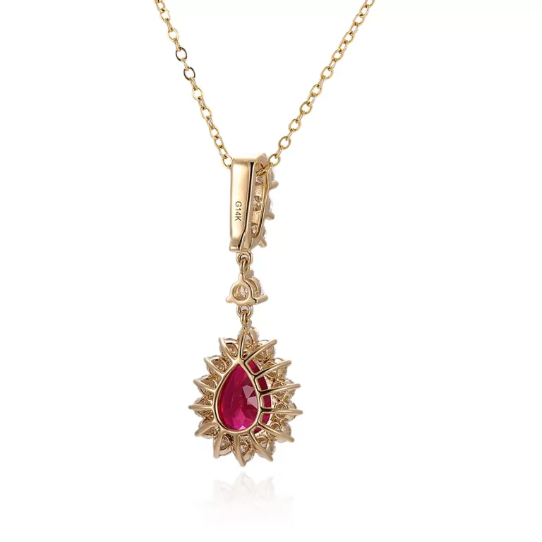 Pear Cut Lab Ruby Pendant Only Round Cut Moissanite Accent