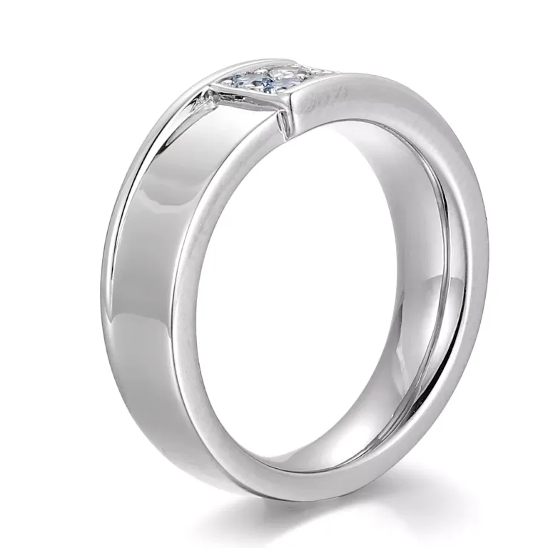 Modern Wide Band Ring Featuring Four Green and Blue Moissanites