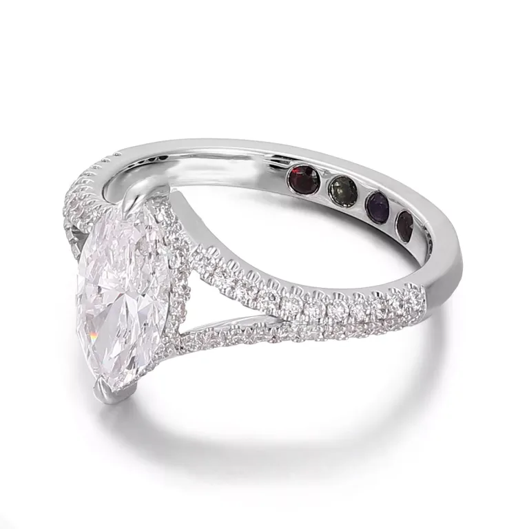 Marquise Cut Moissanite Ring Hidden Lab Gemstone Vintage Band