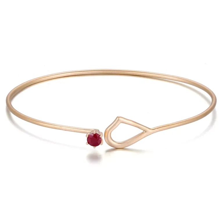 Modern Gold Bangle Bracelet Featuring Round Cut Lab Gemstone Solitaire