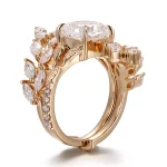 Cushion Cut Moissanite Ring Nature Inspired Marquise Leaf Vine Setting
