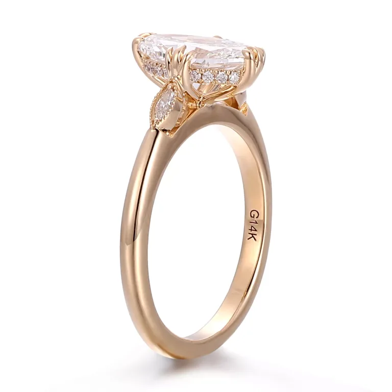 Oval Cut Moissanite Ring Hidden Halo Thin Band Setting