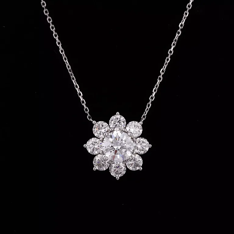 Round Cut Lab Diamond Floral Halo Cluster Pendant (Pendant Only)